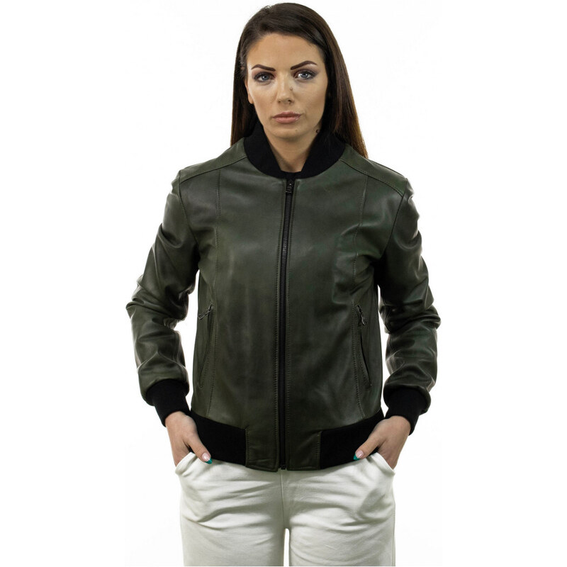Leather Trend Malesia - Bomber Donna Verde in vera pelle