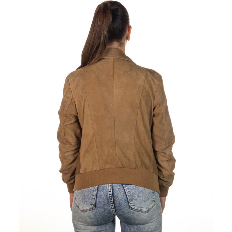 Leather Trend Polo - Bomber Donna Miele in vera pelle camoscio