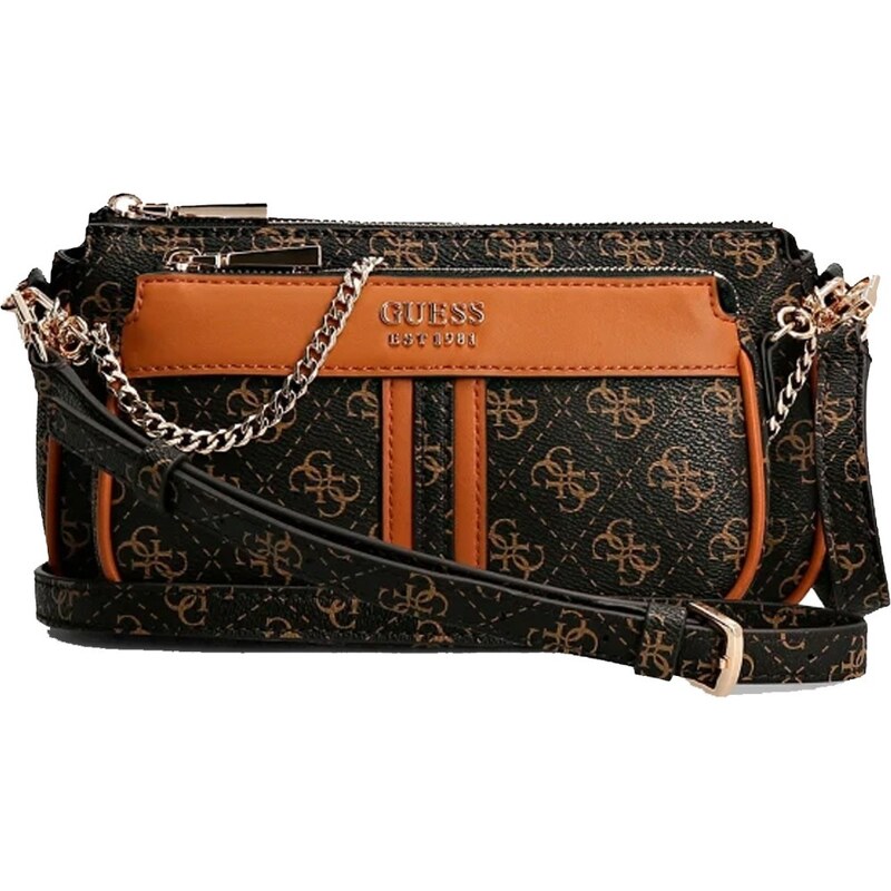 GUESS Camden Mini Borsa A Tracolla Cognac Logo – Marrone, 23x17x8 Cm, 6 Scomparti Carte, Chiusura Magnetica