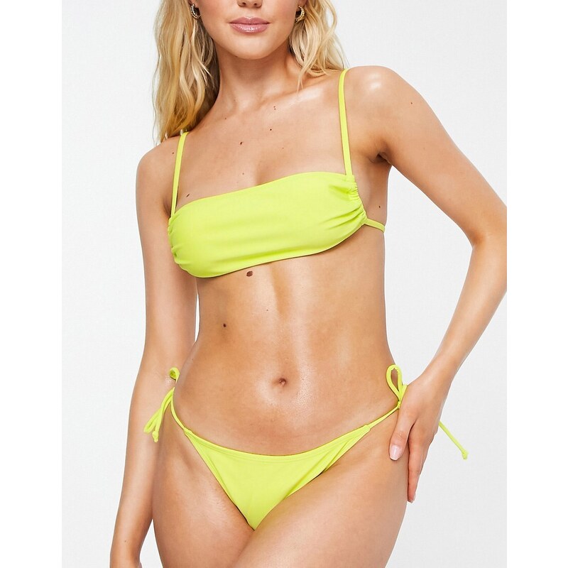 Brave Soul - Slip bikini con laccetti laterali verde lime fluo