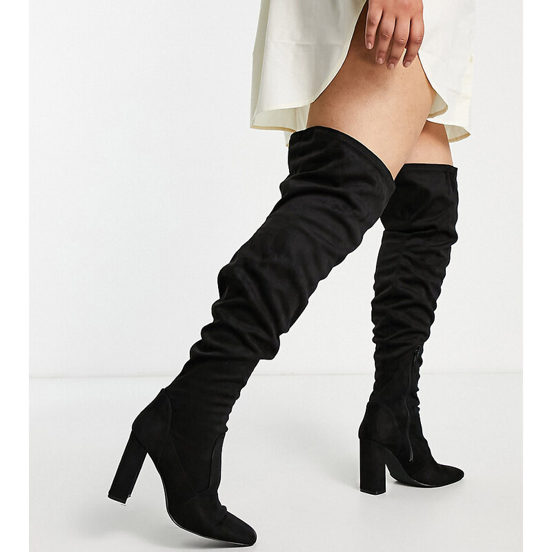 ASOS DESIGN Curve Kenni Stivali cuissard neri con tacco largo