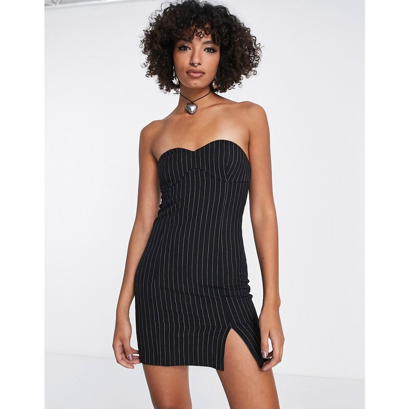 Bershka - Vestito corto a fascia nero gessato