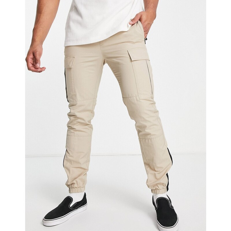 Topman - Pantaloni cargo skinny color pietra cut and sew-Neutro
