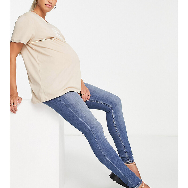 ASOS Maternity ASOS DESIGN Maternity - Ultimate - Jeans skinny blu medio autentico con fascia sotto il pancione