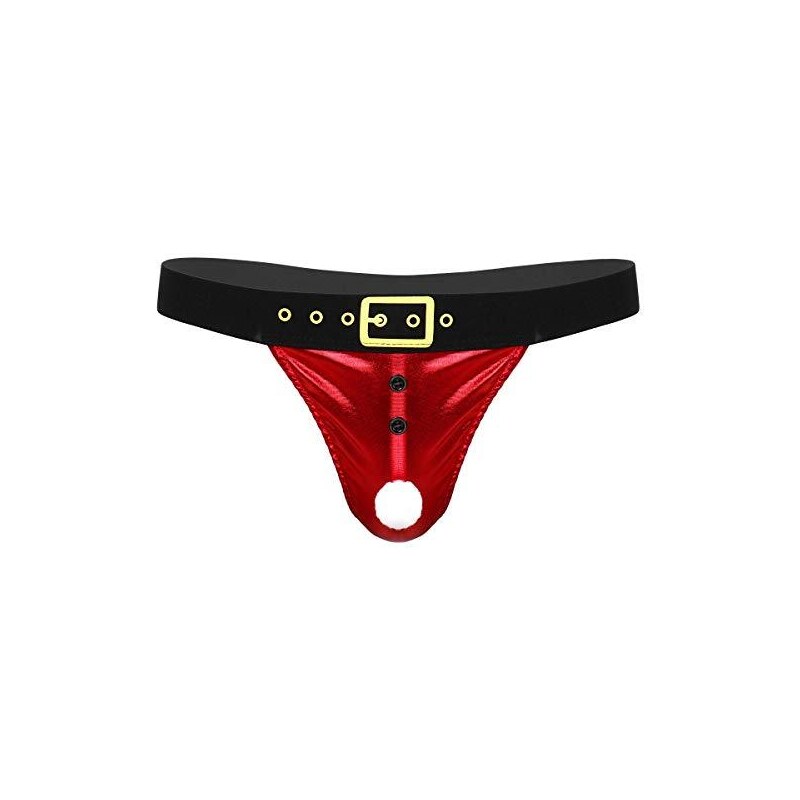 iEFiEL Slip Natalizio Uomo Divertente Costume di Natale Cosplay Perizoma String Tanga Thong in Velluto G-String Vita Elastica Sexy Lingerie Mutande Bikini Underwear Oriental Red L