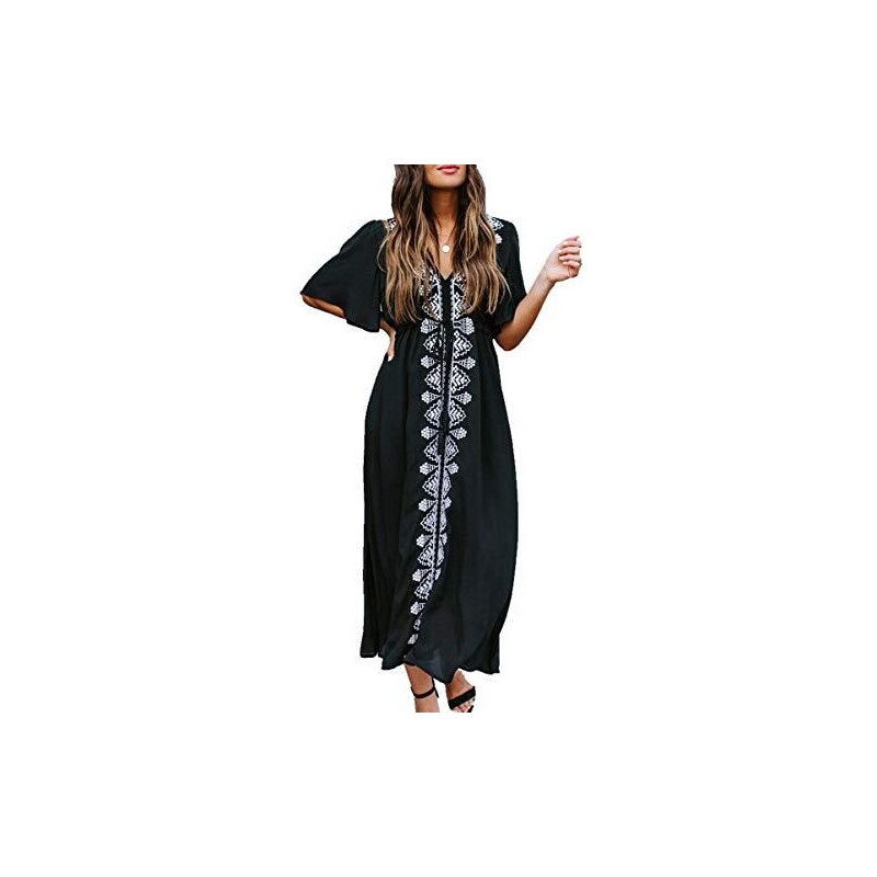 LikeJump Damen Bohemien V-Ausschnitt Kimono Maxi Kaftan Übergröße LikeJump Damen Bohemien V-Ausschnitt Kimono Maxi Kaftan Übergröße