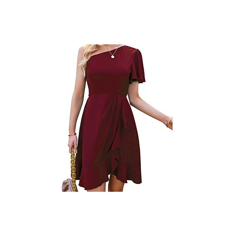 2023 Abito Formale da Donna in Raso con Spalle Scoperte da Matrimonio Elegante Manica a Farfalla Split Cocktail Prom Midi Abiti, Cioccolato, M