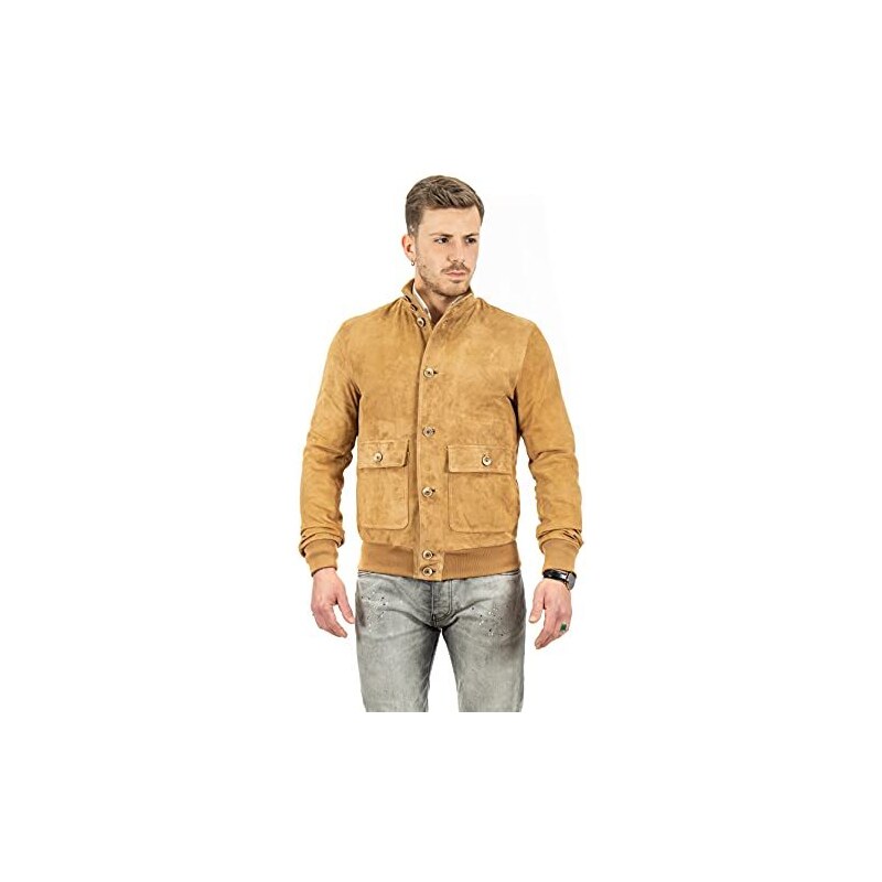 Giacca Uomo In Pelle Scamosciata D'Arienzo Bomber Gaudil - Made In Italy, Morbida E Slim Fit - Foto 2