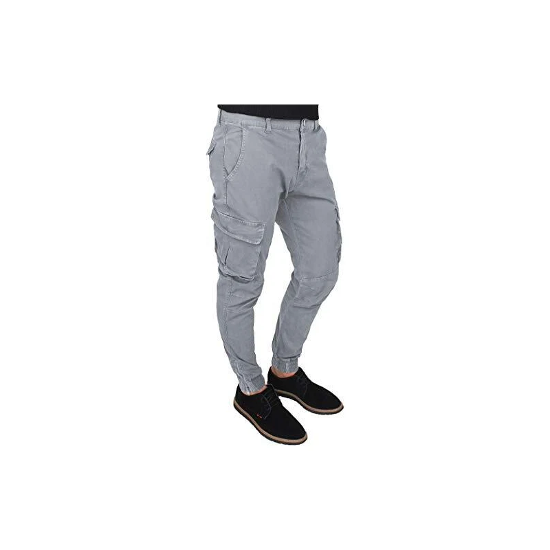 Evoga Pantaloni Uomo Cargo Slim Fit Jeans con tasconi Laterali (42, Grigio)  