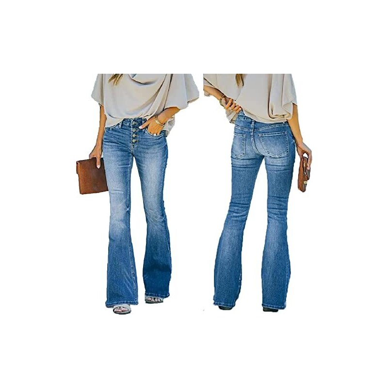 Jeans Donna Gamba Larga Roskiky - Vita Alta Elastica Stile Y2K Anni 2000 - Foto 6