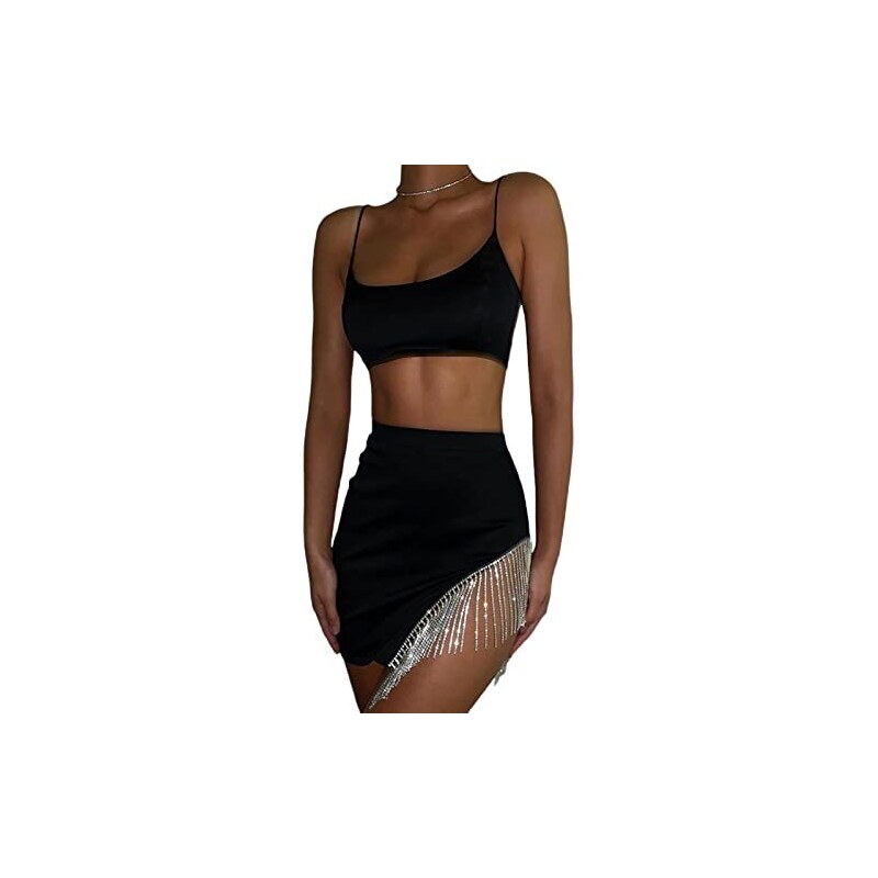 Set Due Pezzi Donna Voyelles: Crop Top E Gonna Vita Alta Verde Menta, Geometrico