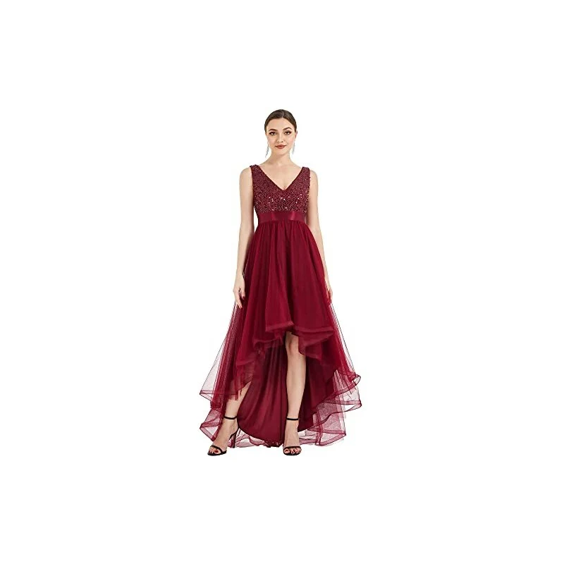 Vestito Da Sera Donna Ever-Pretty Midi In Chiffon - Scollo A V, Maniche Corte, Elegante Per Matrimoni Feste