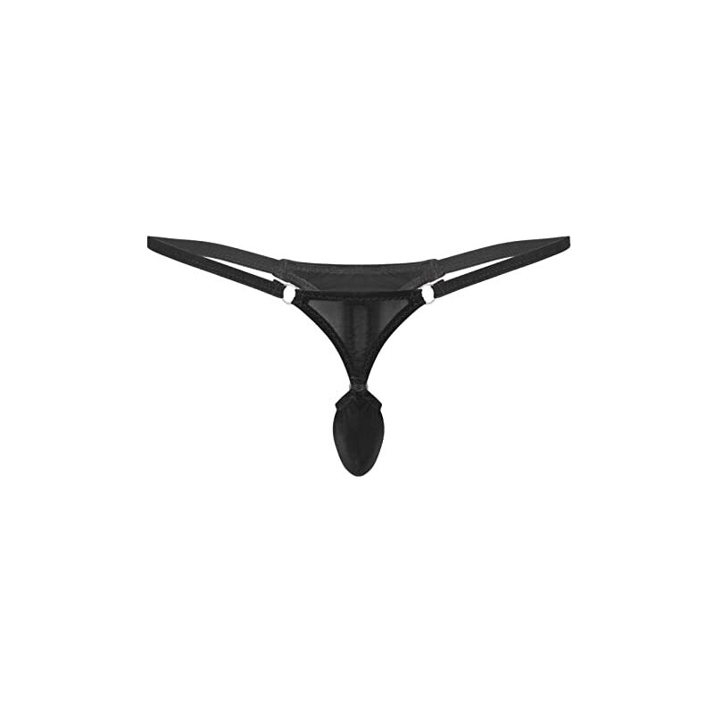 Freebily Tanga Uomo Trasparenti Vita Bassa Uomini T-Back Stringa Mutande Erotico Biancheria Intima Sexy Micro Mini Slip Vedono Attraverso in Rete Perizoma Boxer Nero C 3XL