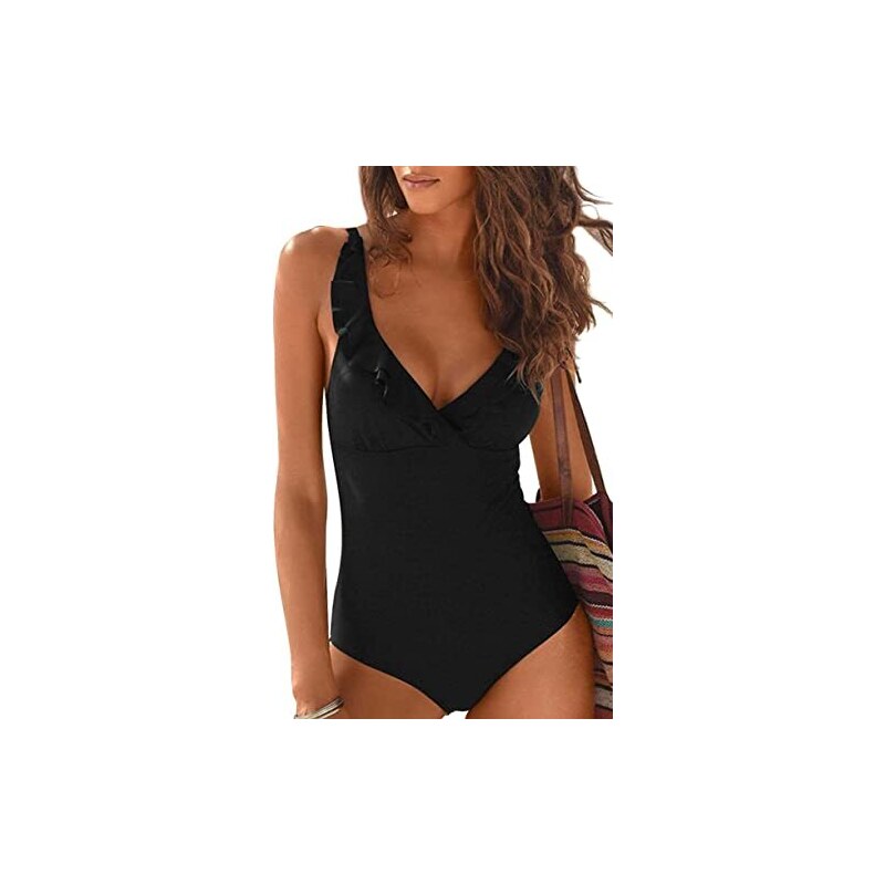 Costume Da Bagno Donna Un Pezzo Con Volant - Controllo Pancia, Senza Schienale, Sling Bikini Per Spiaggia