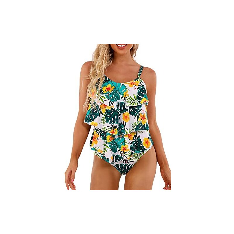JMSUN Costume Da Bagno Tankini A Vita Alta Con Volant Luna - 2 Pezzi, Top Con Imbottitura E Slip, Donna - 4