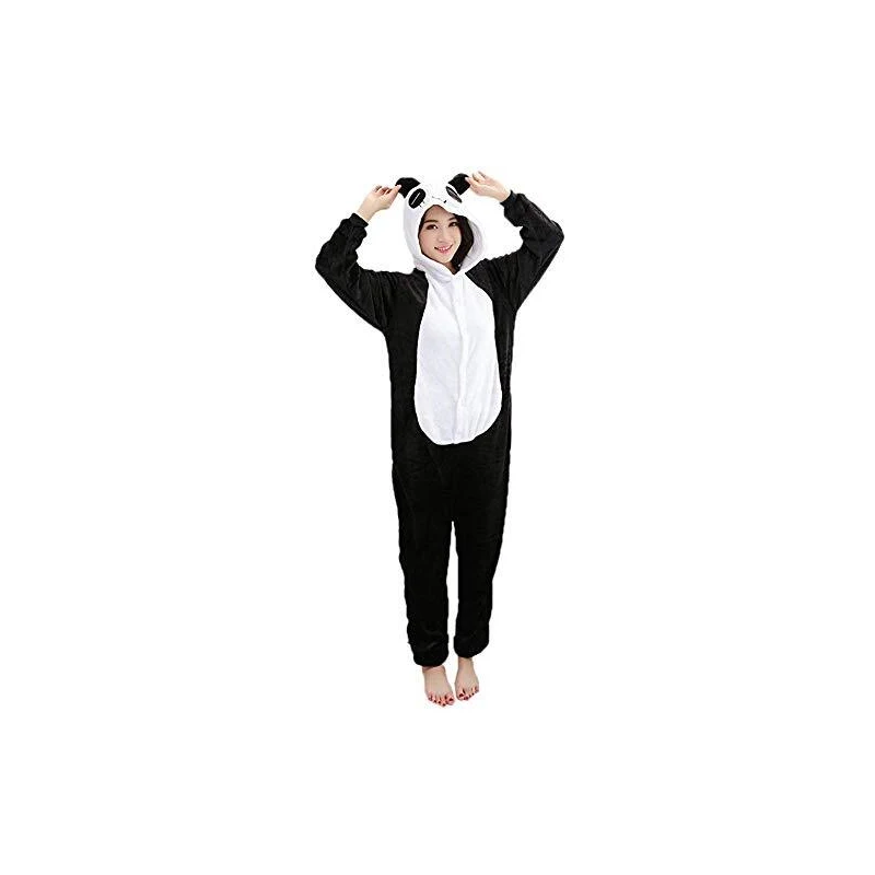 Unisex Adult Pajamas - Plush One Piece Cosplay Red Panda Animal Costume Silver Lilly Black Orange Large - View #10
