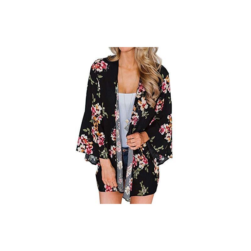 Kimono Donna In Chiffon Floreale Finoceans – Copricostume Ampio Con Mezza Manica, Dalla S Alla XXXL - 2