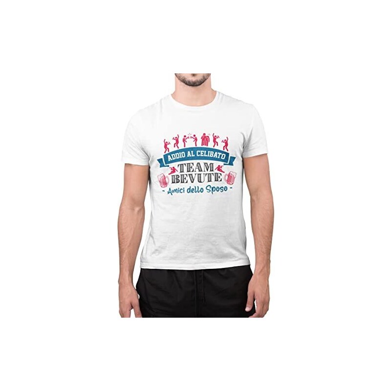 Hero Tee T-Shirt Uomo 'Support Team' - Addio Al Celibato, Maglia Bianca Sagomata, Fruit Of The Loom, Taglie S-M-L-XL - 2