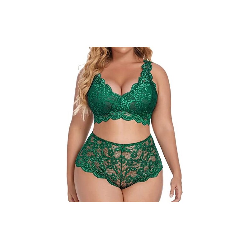 Huyydza Plus Size Lingerie Sexy Scollo A V Vita Alta Pizzo Floreale Incrociato Reggiseno E Slip