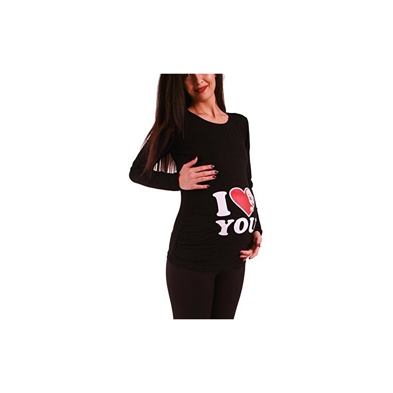 M.M.C. Amore - Simpatica graziosa T-Shirt Premaman Manica Lunga per la Gravidanza (Nero, x-Large)