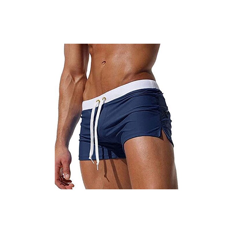 Costume Da Bagno Uomo A Pantaloncini - Stampa Mimetica E Tropicale, Toni Di Blu E Rosso, Con Coulisse