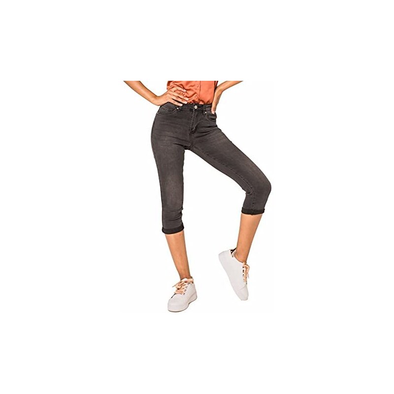 Nina Carter P132 Jean Capri Skinny Fit Femme - Taille Haute Effet Usé - Pantacourt Été