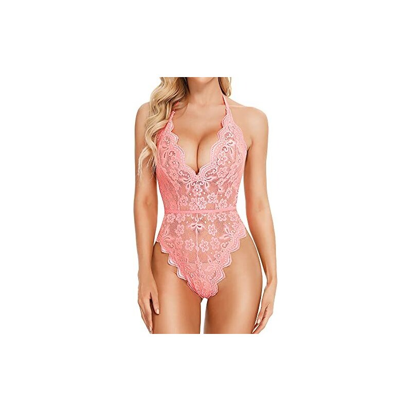 Feoya Set Di Lingerie Babydoll Con Perizoma E Collana, In Pizzo, Traspirante, Sensuale, Per Notti Romantiche