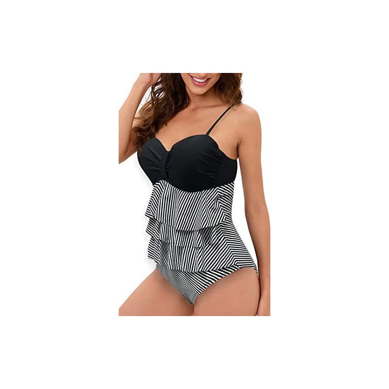 Costume da bagno da donna con controllo della pancia Push Up Pad Beachwear Stampa a vita alta Costumi da bagno di un pezzo, Rosso, 52