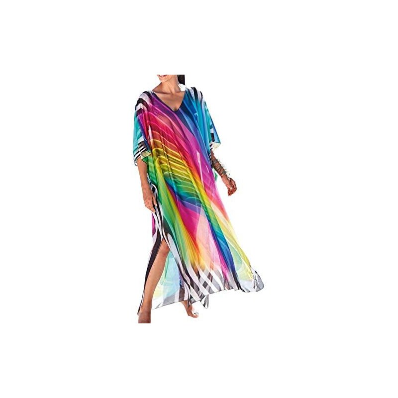 L-Peach Copricostume Donna Kaftan Maxi - Camicia Da Notte Morbida Oversize - Abito Spiaggia E Piscina Taglia Unica