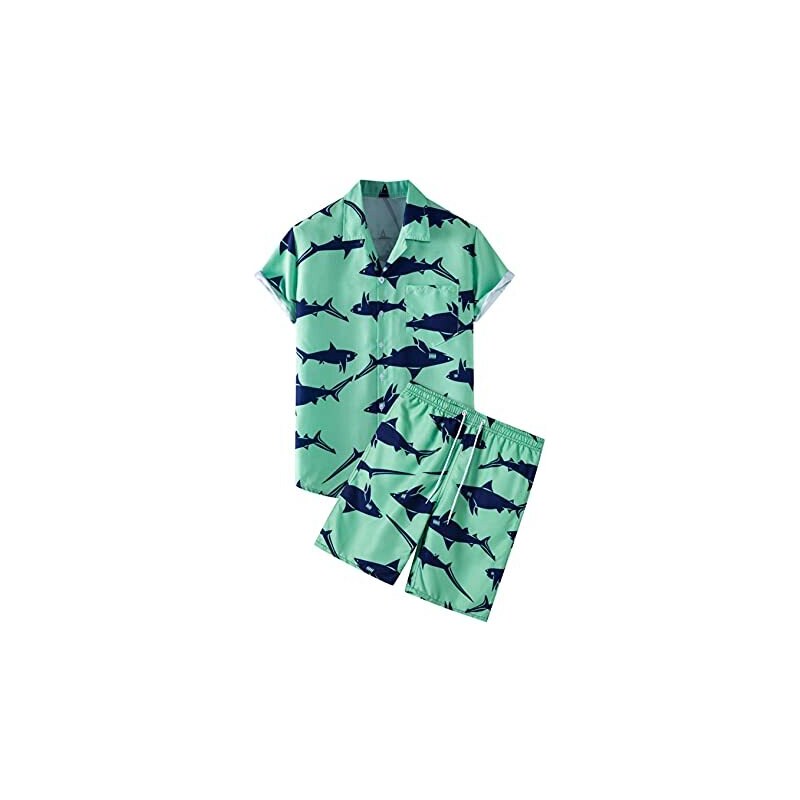 Tuta Uomo 2 Pezzi Floerns | Maglietta Boho Stampa E Pantaloncini Righe | Set Estivo Casual Con Taschino - 3