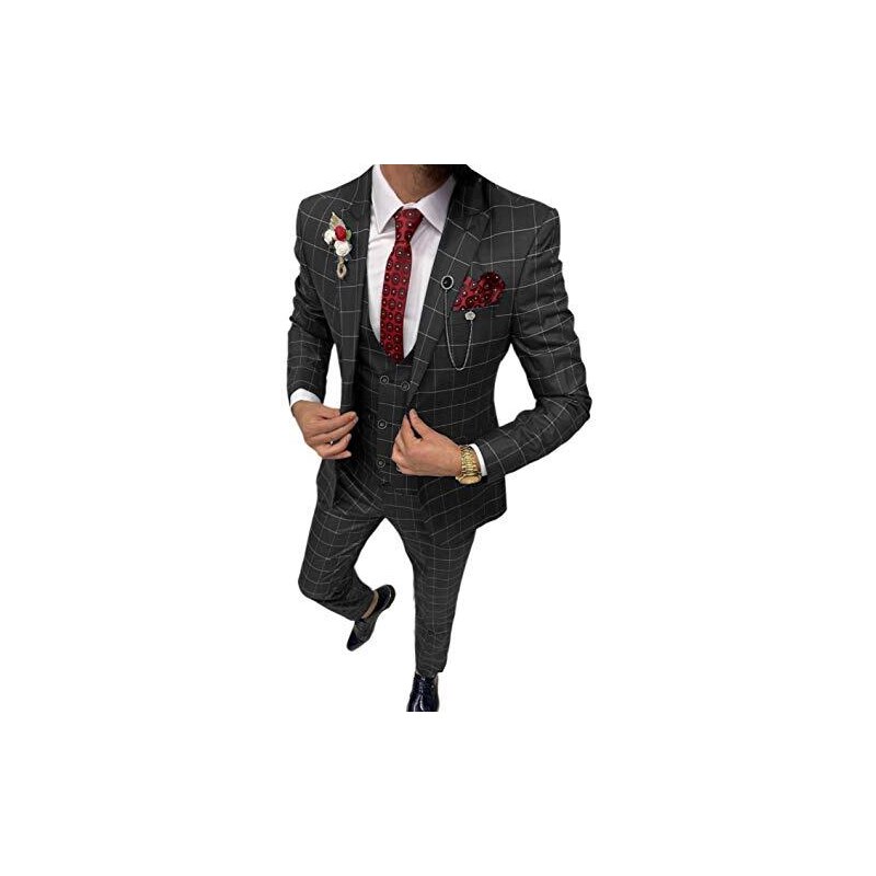 Abito Uomo 3 Pezzi Slim Fit A Righe - Completo Con Giacca, Gilet E Pantaloni Per Matrimoni E Affari - Foto 3