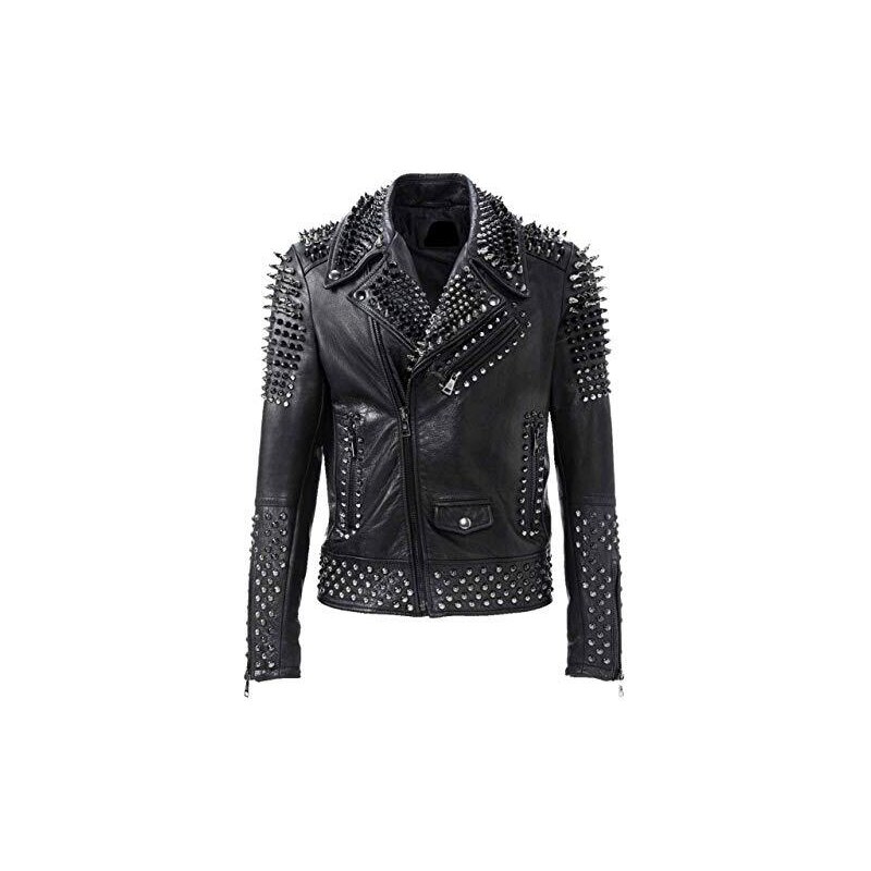 Donna Nero Giacca di pelle da Biker Stile Classico Donna Zip Brando
