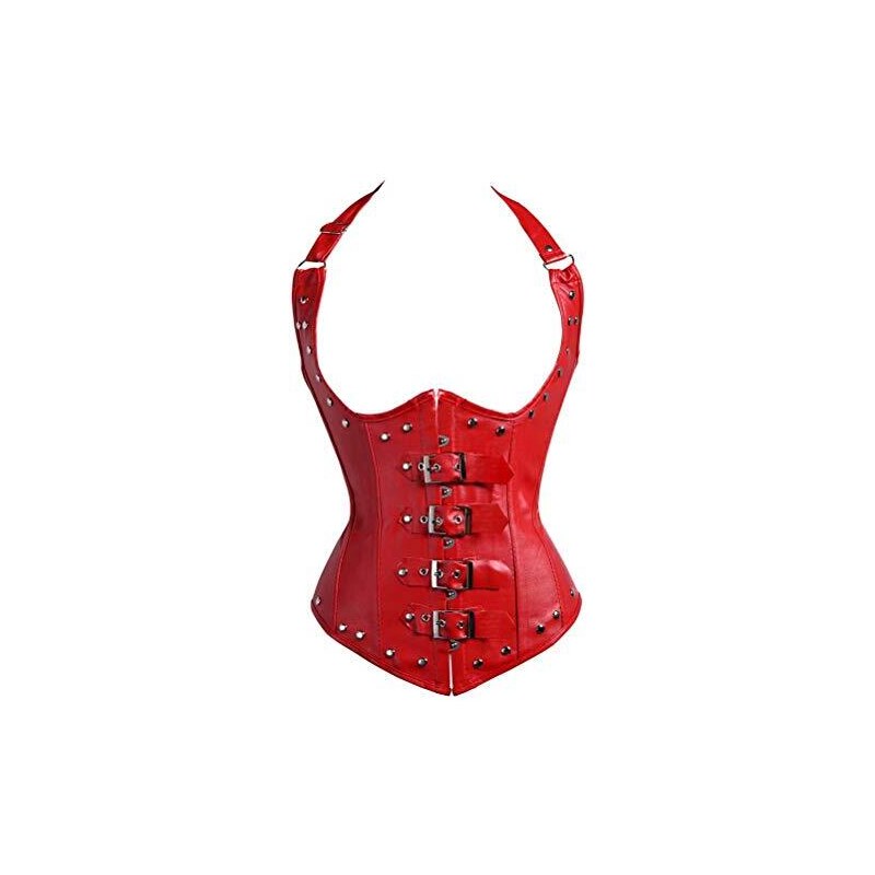 Corsetto Punk Rock Rosso Con Rose E Bretelle
