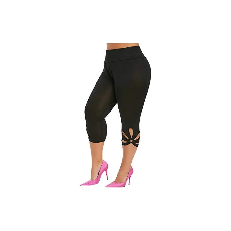 Leggings da donna a 3/4 taglie grandi, Capri da donna, estivi, elasticizzati, eleganti, sottili, sportivi, a vita alta, per il tempo libero, in tinta unita, traspiranti, pantaloni estivi, Ag., s
