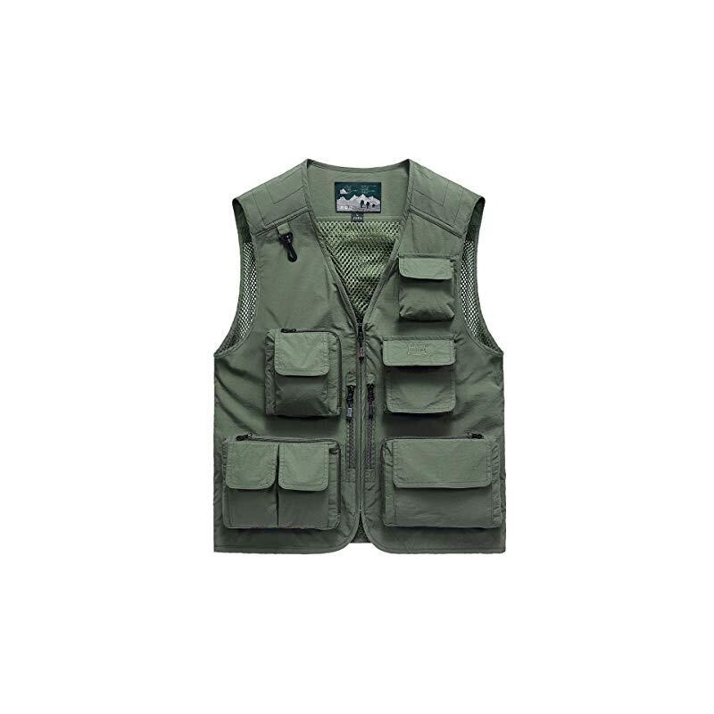 Dvbfufv Gilet da uomo estivo tattico multi-tasca in rete da uomo per fotografia campeggio pesca safari gilet, Arancione, XXXL