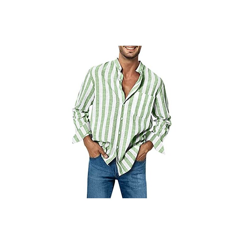Generico Camicia Lino Uomo Coreana Cotone Manica Corta Estiva Henley