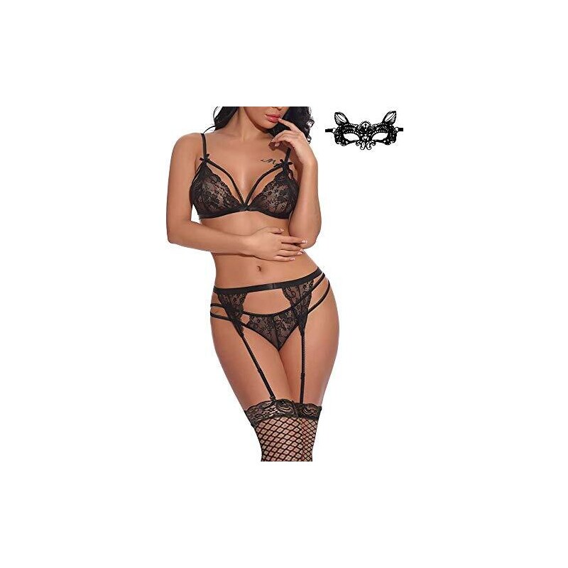 Set Lingerie Sexy Donna In Pizzo - Babydoll Con Reggiseno, Perizoma E Reggicalze, Per Serate Speciali - Foto 4