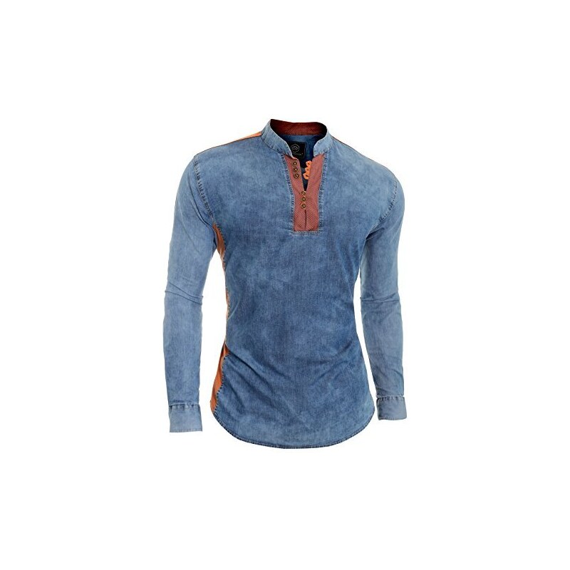 Camicia Con Colletto Alla Coreana In Lino Mill Brook Da Uomo In Blu Scuro