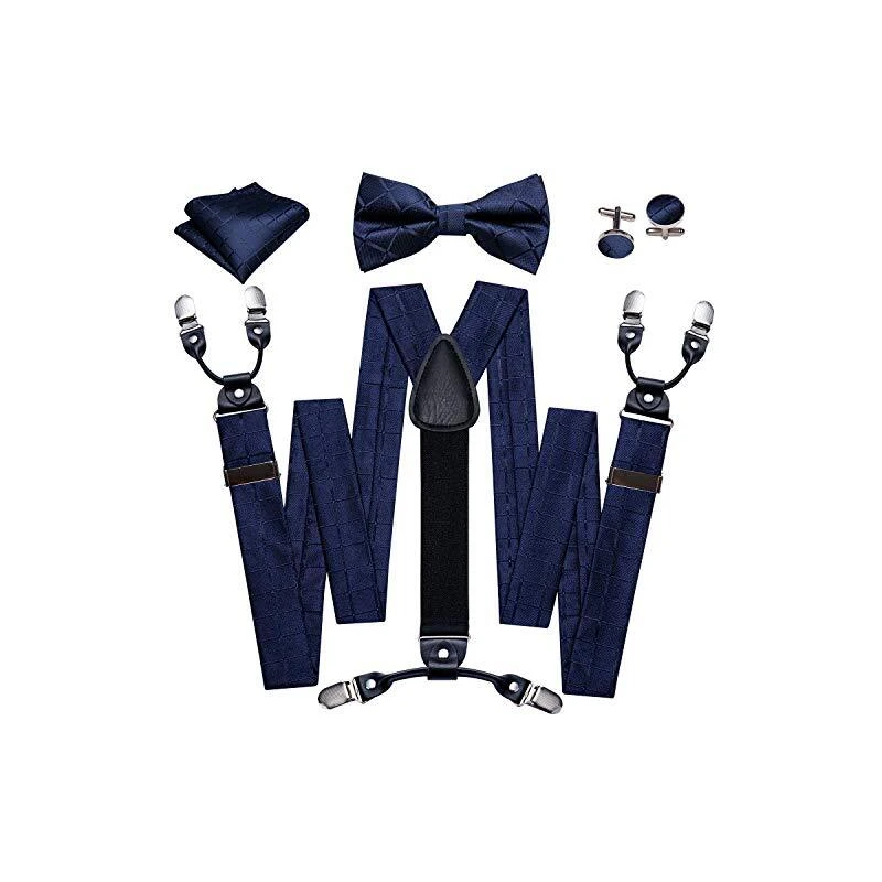 Dcsfadq Set di papillon e bretelle da uomo, bretelle a forma di Y, con tre clip in metallo, fascia posteriore regolabile, colore verde scuro