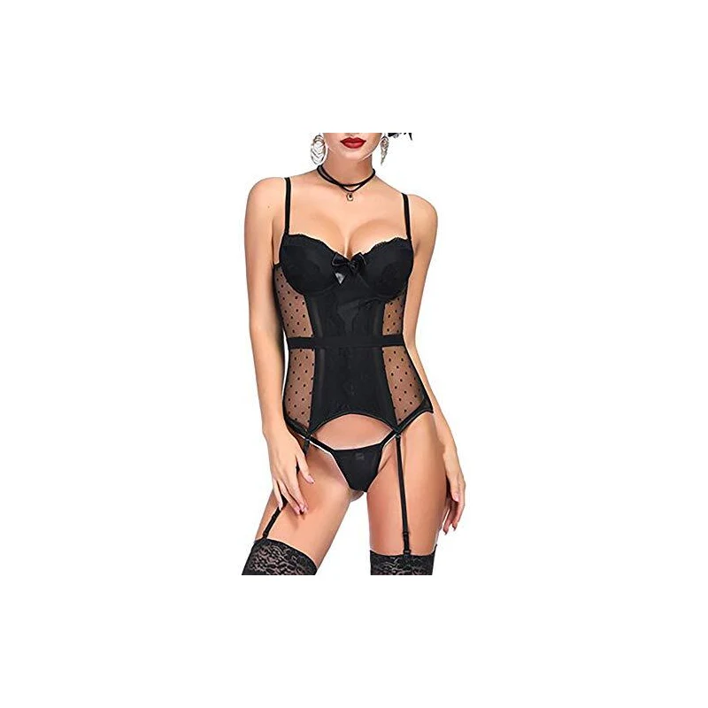 SHESHY Babydoll Lingerie Sexy Donna, Nero Pizzo Mesh Open Intimo Trasparente Camicia Da Notte Con G Stringa 108221896