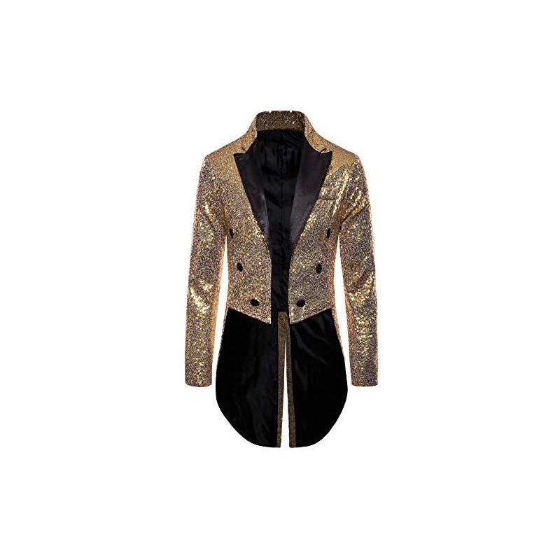 Camicia Uomo Con Paillettes, Maniche Lunghe, Colore Oro, Misto Cotone, Per Feste, Matrimoni, Cosplay, Taglie S-XXL