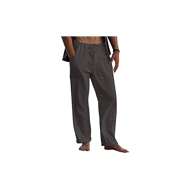 Halfword Pantaloni larghi da uomo in lino pantaloni da yoga casual da  spiaggia con coulisse elasticizzata in vita leggera, Grigio scuro, 3XL 