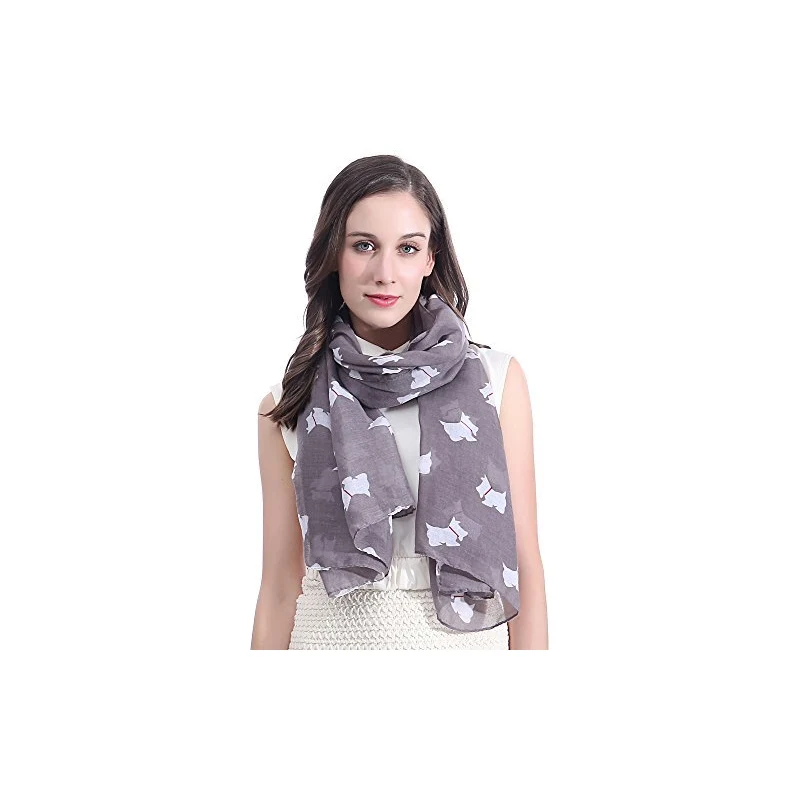 Lina & Lily Sciarpa Stola Donna Con Stampa Scottish Terrier - Leggera E Morbida 90x180 Cm - Accessorio Moda Per Amanti Dei Cani - Regalo Originale