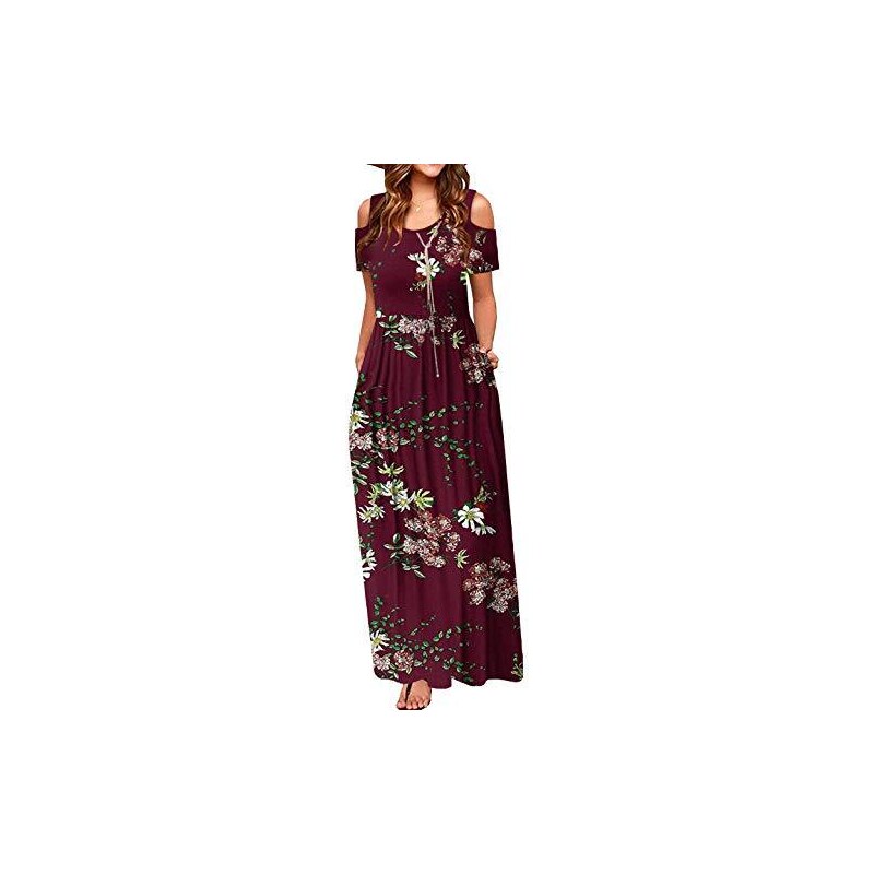 CHERFLY Donna Vestito Estivo Casual Floreale Abito da Spiaggia Spalla ...