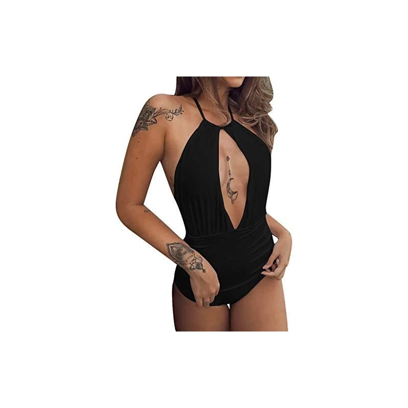 Feba Costume Intero Donna Push Up SC1RL2T - Con Ferretto, SPF 50+, Taglie Da 70 A 90 (Nero/Turchese)