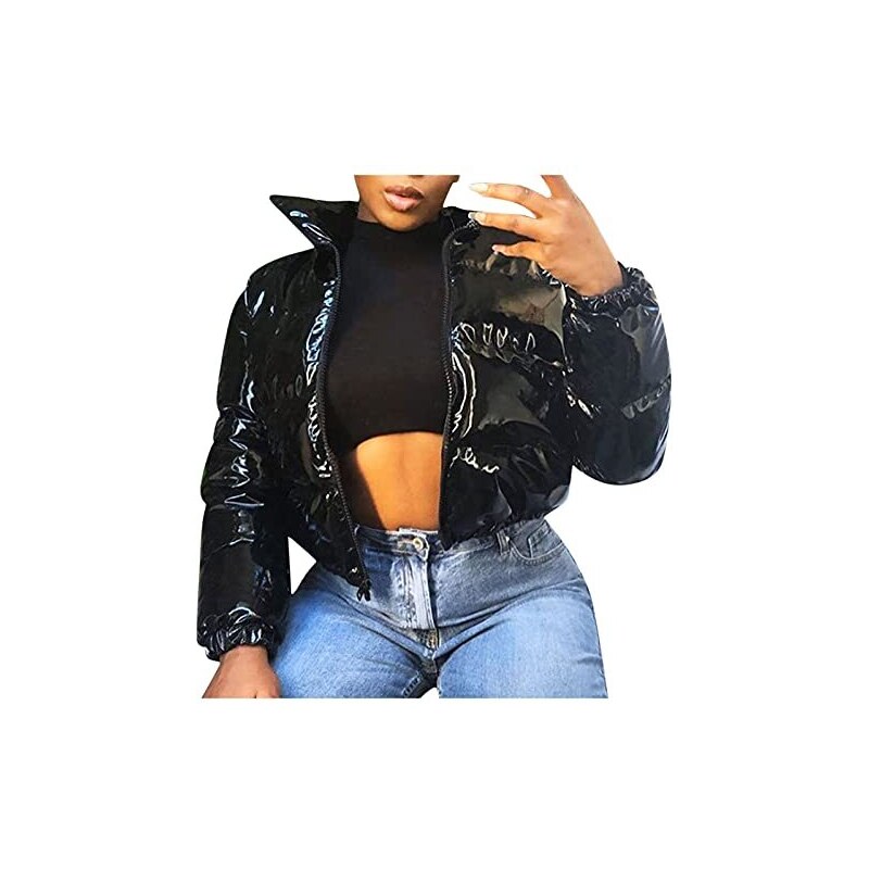 NHNKB Piumino da donna lucido piumino da donna corto leggero piumino da  donna nero donna inverno tinta unita vernice cappotto corto piumini  cappotto
