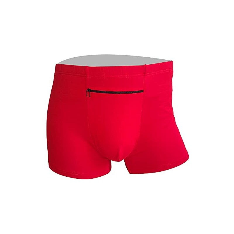 LUWOO Confezione Da 4 Boxer Uomo Con Tasca Nascosta Segreta, Mutande Da Viaggio In Morbido Modal, Taglia XL (Girovita 102-107 Cm) - Nero