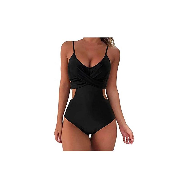 Costume Intero Donna Plus Size Con Controllo Pancia E Volant: Nero, Taglie Fino A 5X (US 22W), In Poliammide Ed Elastan