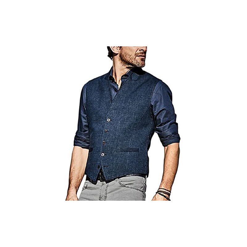 Gilet Uomo In Tweed Nero A Quadri - Slim Fit Con Tasche E Cinturino Regolabile - Taglia L - 4