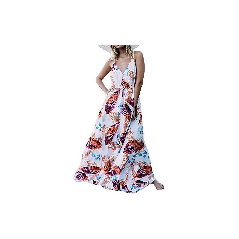 Abito Lungo Maxi Boho Senza Maniche Per Donna, Scollo A V, Multicolore, Estate Spiaggia, Fatto A Mano